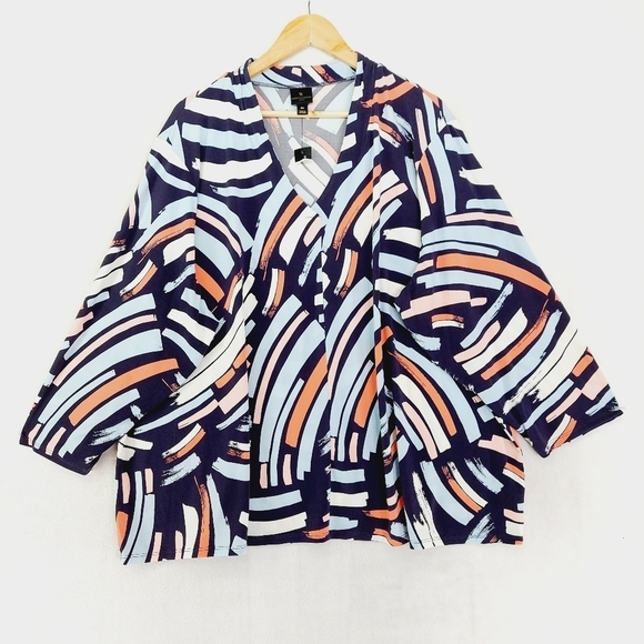 Worthington Multicolor Abstract 3/4 Sleeve Comfort Office Blouse 1136 - Picture 1 of 8